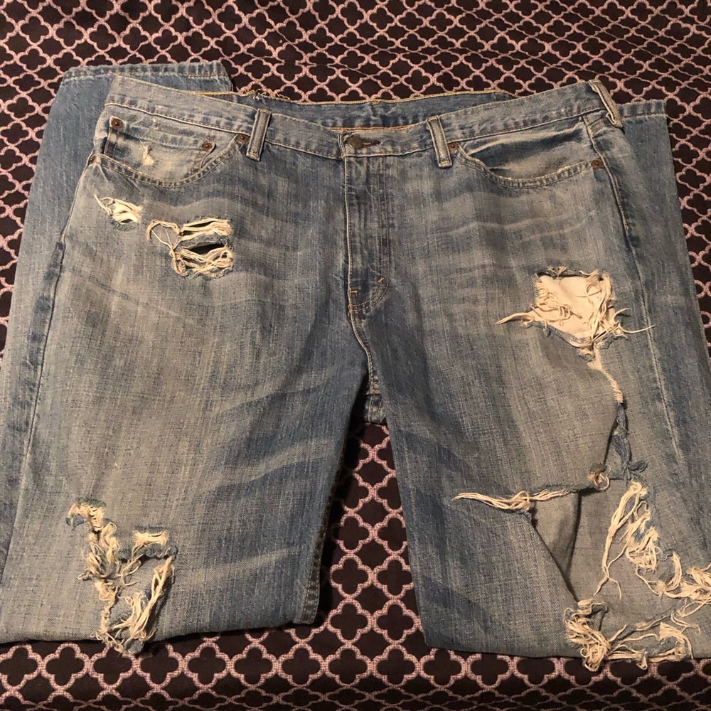 Levis 514 Jeans Mens Sz 40 X 32 Denim Regular Distressed Fit Straight Leg Grunge